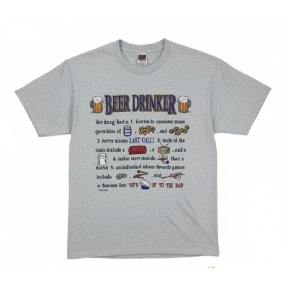 Vintage 90s Fruit of the Loom Beer Drinker Funny Graphic T-Shirt XXL
